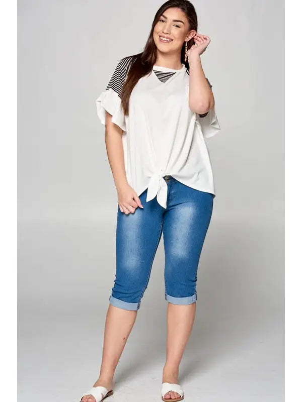 Casual French Terry Front Knot Top