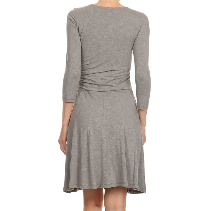 Bamboo Solid Knee Length Dress with Ruched Detail