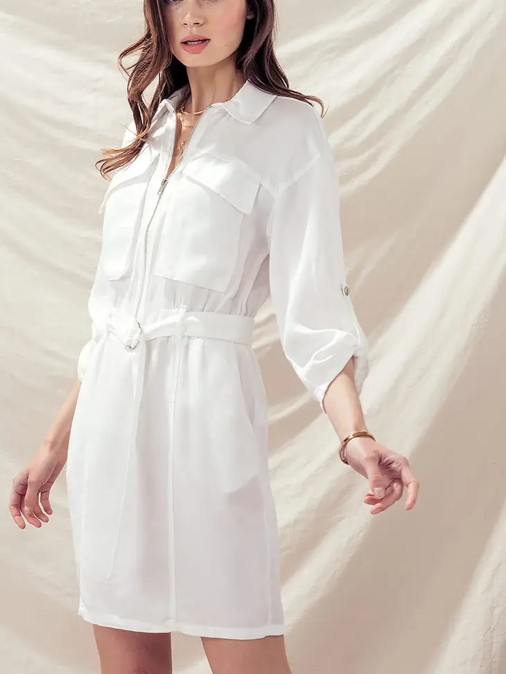 Tencel Half Zip Belted Shirt Dress