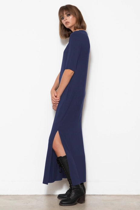 V-Neck, Elbow-Sleeve Dress, Indigo