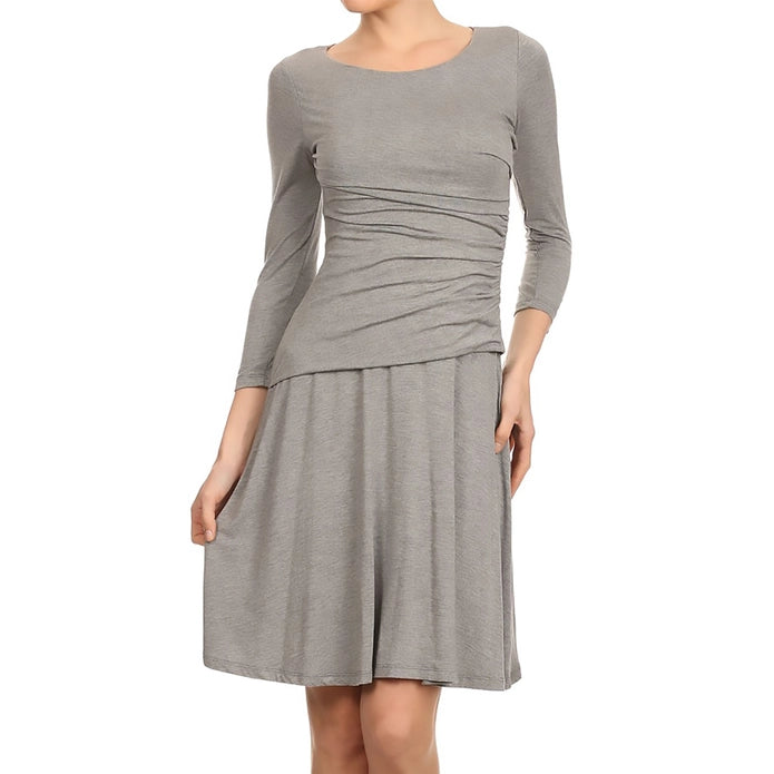 Bamboo Solid Knee Length Dress with Ruched Detail