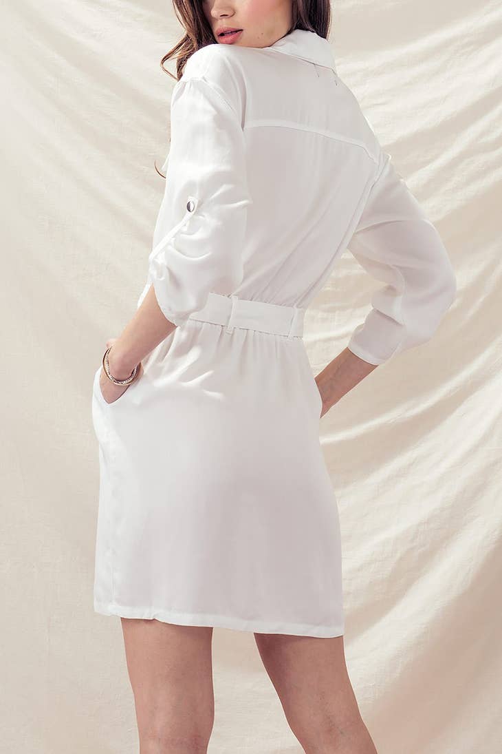 Tencel Half Zip Belted Shirt Dress