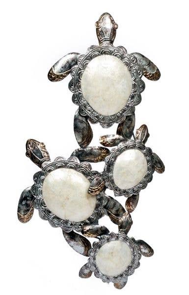 White Sea Turtle Bale Capiz Shell & Metal Wall Art