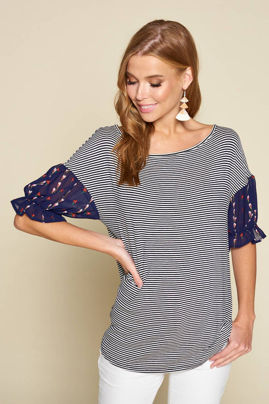 Striped Curved Casual Top