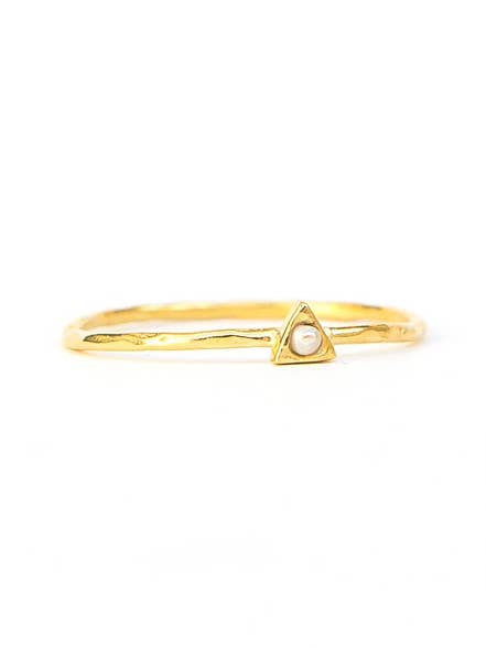 Tiny Triangle Gold Ring - Pearl