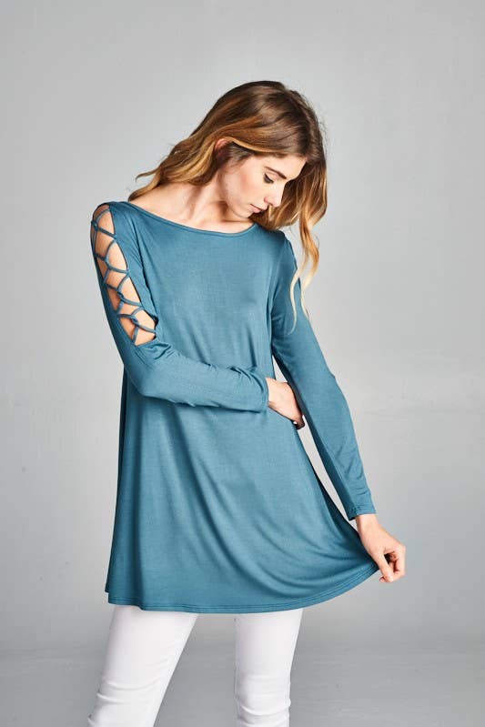 Criss Cross Open Shoulder Long-Sleeved Shirts