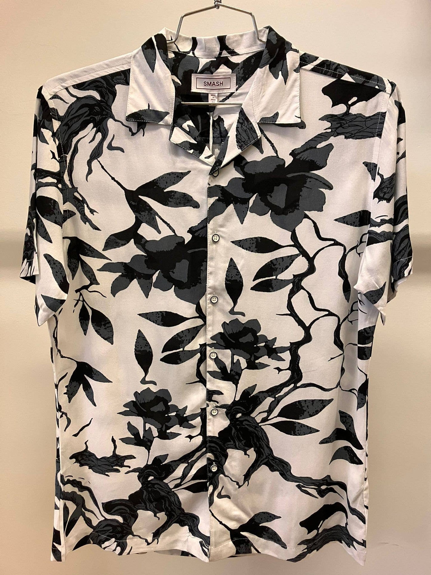 Men's Flat Collar Viscous Short Sleeve Printed Woven Shirt