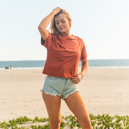 Organic Cotton Boxy Crewneck - Red Orange